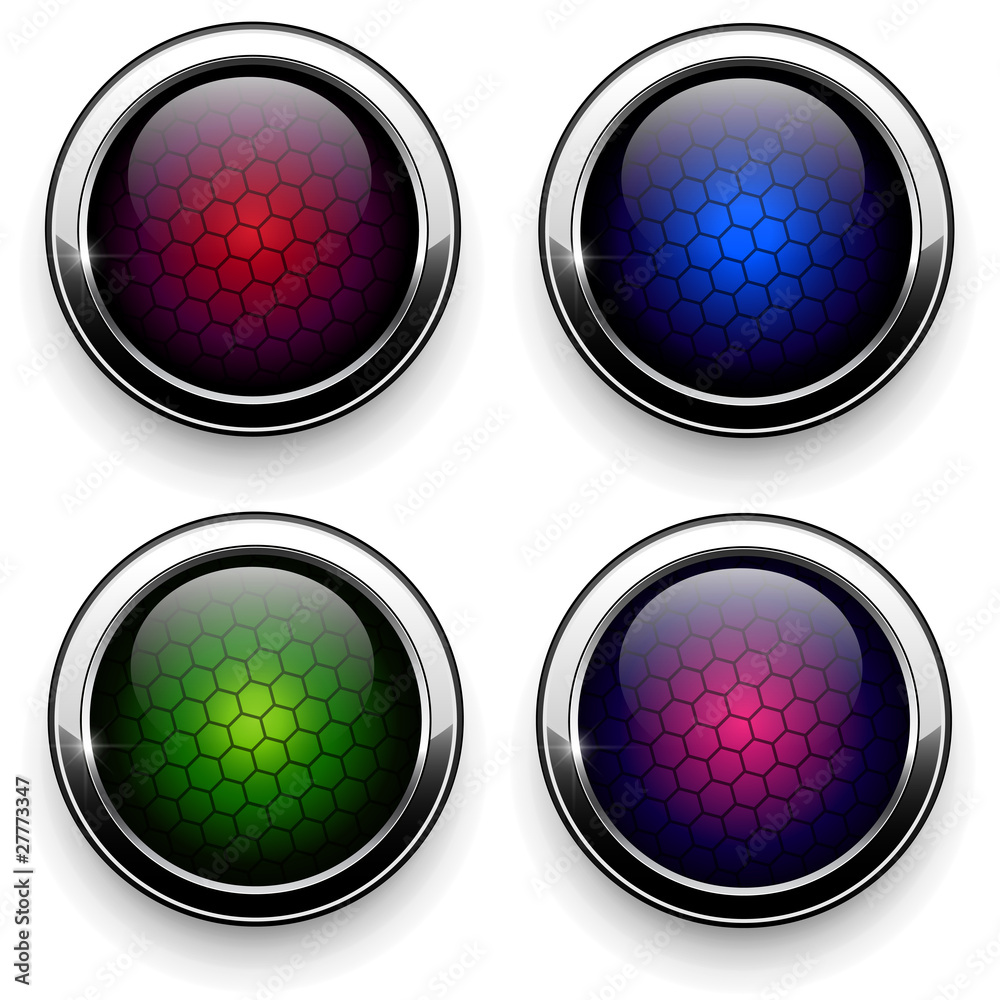 Poster web buttons metallic with hexagon pattern inside