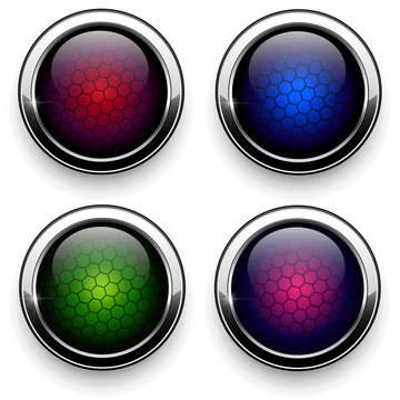 web buttons metallic with hexagon pattern inside
