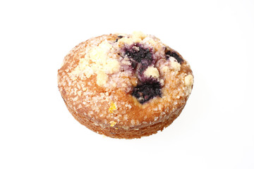 Blueberry muffin top on a white background