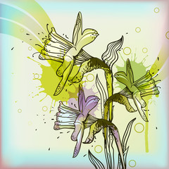 vector background with   hand drawn spring flowers