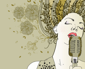 vector background with    a  girl singing a song