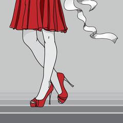 vector background with    a  red  dress and shoes