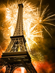 eiffel with fireworks