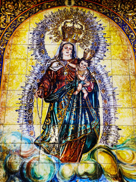 Mary and baby Jesus wall tile mural