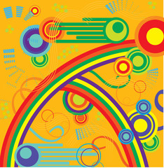 Abstract rainbow ornament on the yellow background