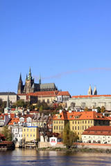 Fototapeta premium View on the autumn Prague gothic Castle above River Vltava