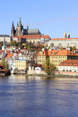 Fototapeta premium View on the autumn Prague gothic Castle above River Vltava