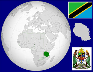 Tanzania globe map locator world flag coat