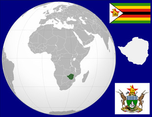 Zimbabwe globe map locator world flag coat