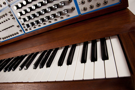 Keyboard view of vintage analog synthesizer