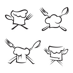 monochrome chef hats with spoon and fork