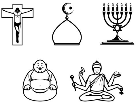 Religious symbols of 5 main religions
