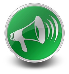 Green Glossy Icon "Megaphone / Announcement Symbol"