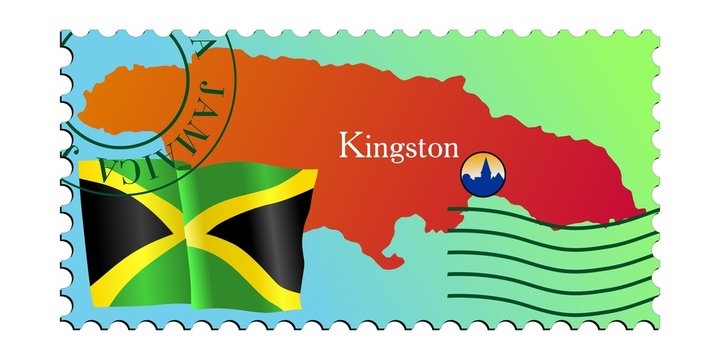 Kingston - capital of Jamaica. Vector stamp