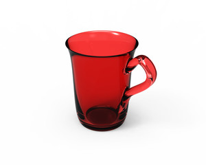 3d red glass mug isolated on white background