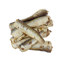 Serving of sprats on a white background.