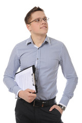 Fototapeta premium business man holding clipboard