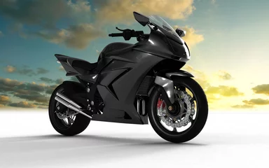 Afwasbaar Fotobehang Motorfiets superbike op witte achtergrond en lucht