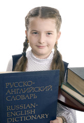 girl holds before itself the Russian-English dictionary