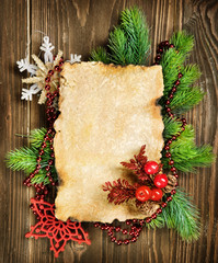 Christmas fir tree with paper and christmas decorations