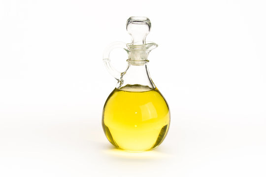 Elegant glass bottle of olive oil