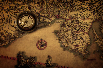 Fototapeta na wymiar Map and compass