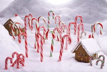 Christmas Ginger Bread Cottages in Candy Cane Forest