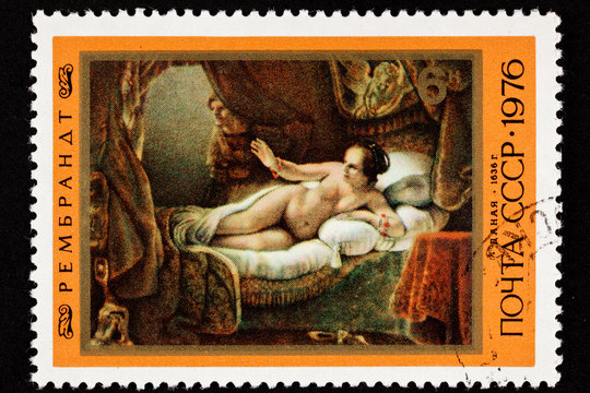 Soviet Russia Stamp Rembrandt Painting, Danaë, Woman, Bed