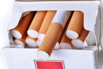 Cigarette in pack, close-up.