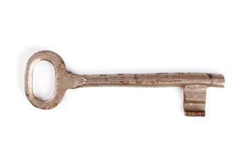 Vintage key on white background