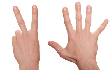 well shaped business man hand count isolated over white. seven