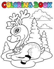 Coloring book Christmas reindeer 1