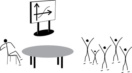 white board with graph and meeting