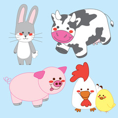 Happy Farm. Bunny, Cow, Pig, Chicken and Chick.