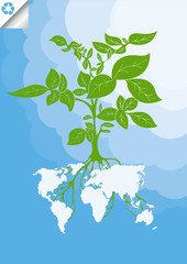 Potato plant bush vector concept background with world map