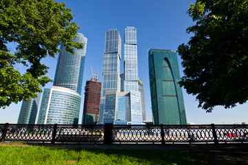 Skyscrapers of Moscow city under blue sky