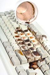 coffee spilling on keyboard