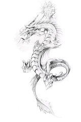 Tattoo art, sketch of a dragon