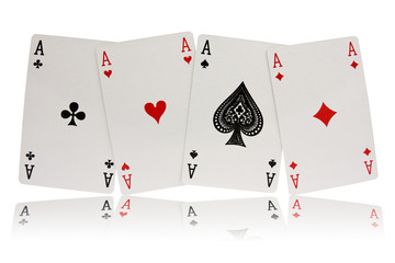 four aces playing cards suits on white background