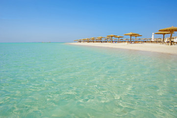 Tropical beach with parasols