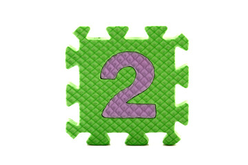 Alphabet puzzle pieces on white background