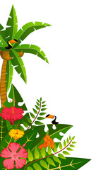 White background with tropical flowers