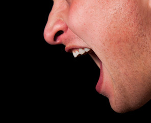 Yelling woman mouth closeup