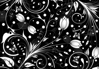 Crédence de cuisine en verre imprimé Fleurs noir et blanc Motif floral