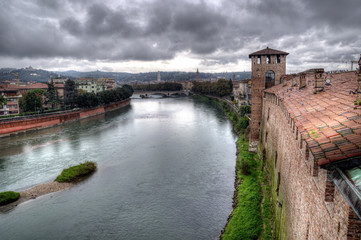 Fototapeta na wymiar River View from Castelvecchio, Verona, Italy.