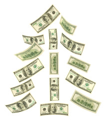 Christmas tree made of falling money