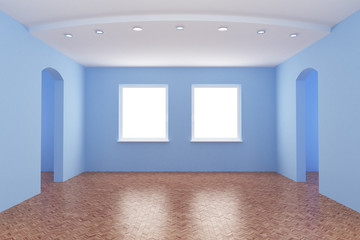 New room, empty interior, with clipping path for windows