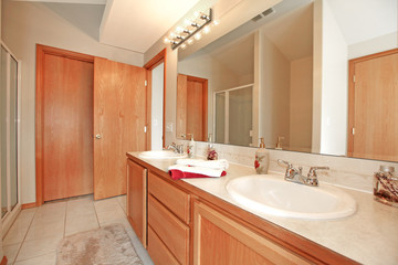 Bathroom with maple cabinets
