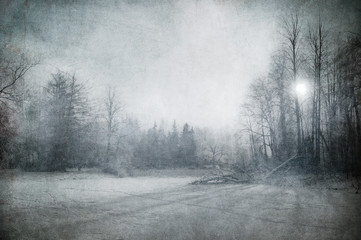grunge image of winter landscape