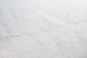 Aerial View Snowy Frozen River Cliffs Baffin Island, Canada